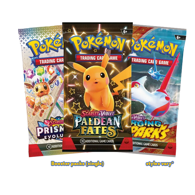 (In stock) Pokemon booster packs (limit of 5 total / 1 style per booster pack)
